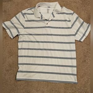 Reebok Golf White and Blue Striped Polo Shirt